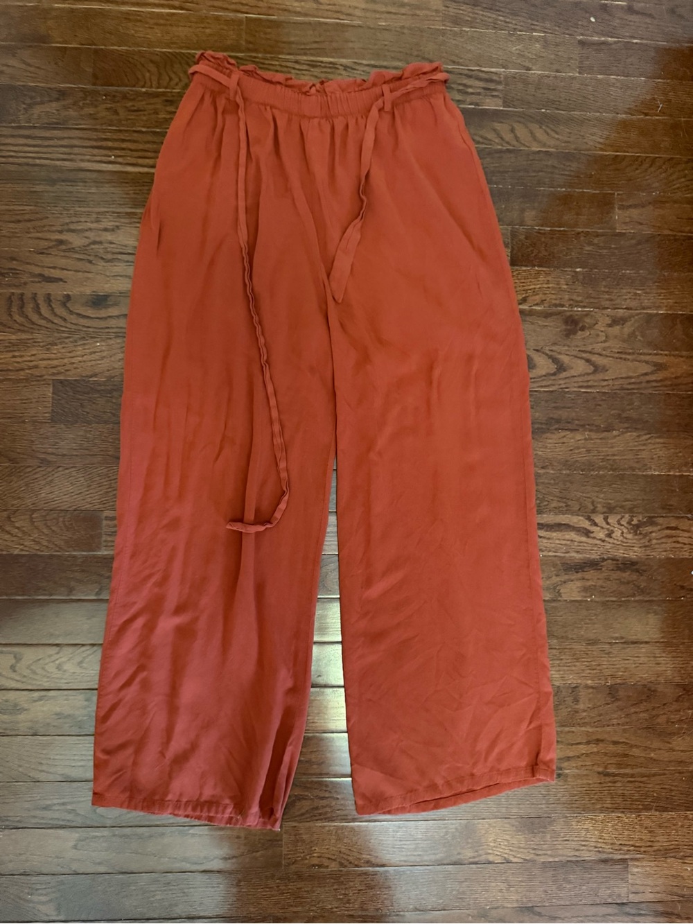 Wide-Leg Elastic-Waist Pants in Rust Red